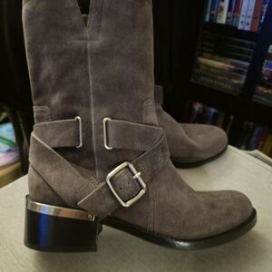 New Vince Camuto Wethima Shady Grey Suede Leather Mid-Calf Engineer Boot